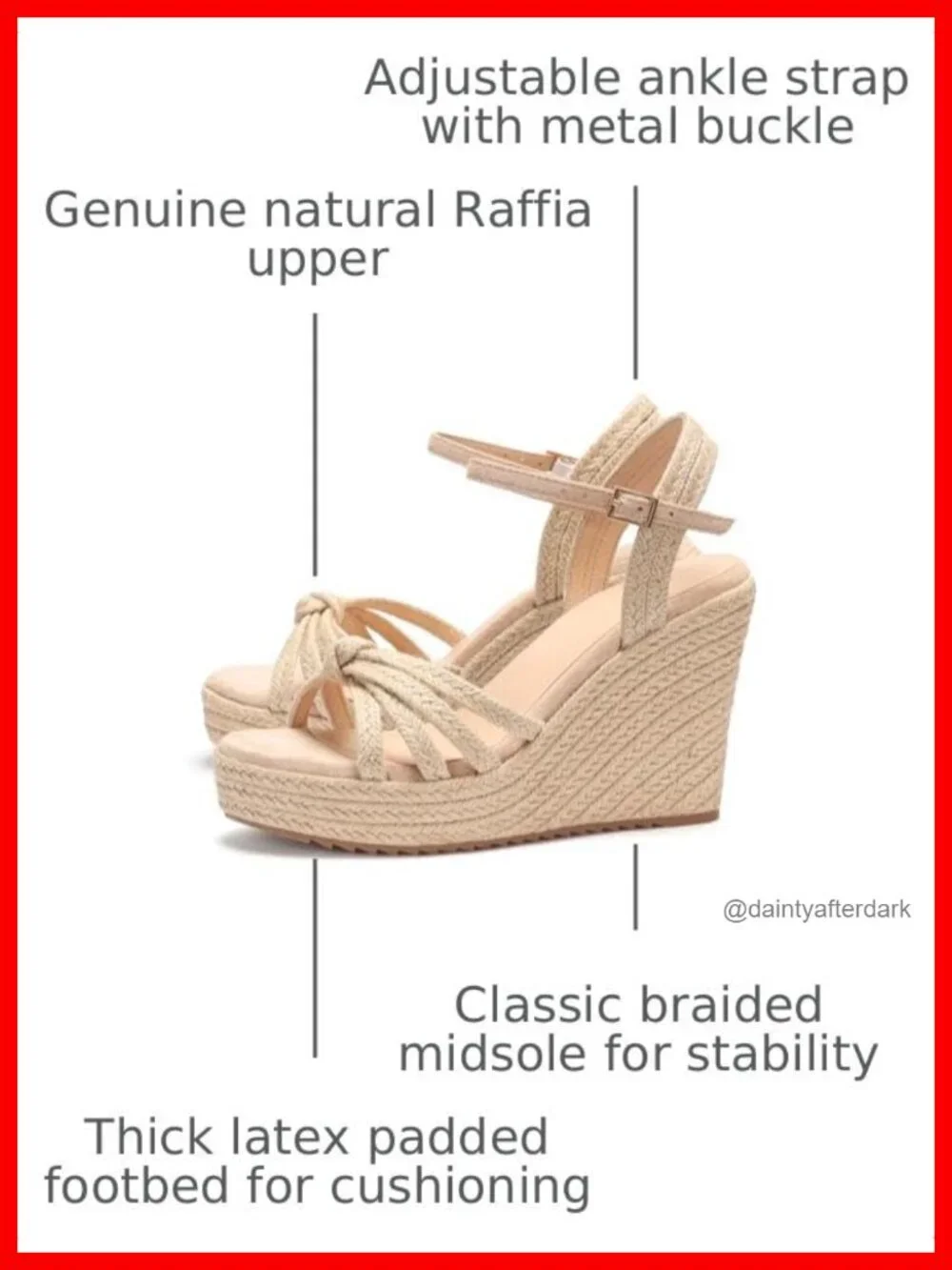 Women's Espadrille Wedge Sandals Open Toe Ankle Strap Cushioned Insole Natural